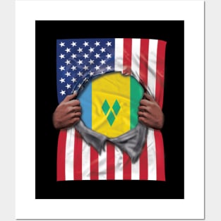 St Vincent And The Grenadines Flag American Flag Ripped - Gift for Saint Vincentian From St Vincent And The Grenadines Posters and Art